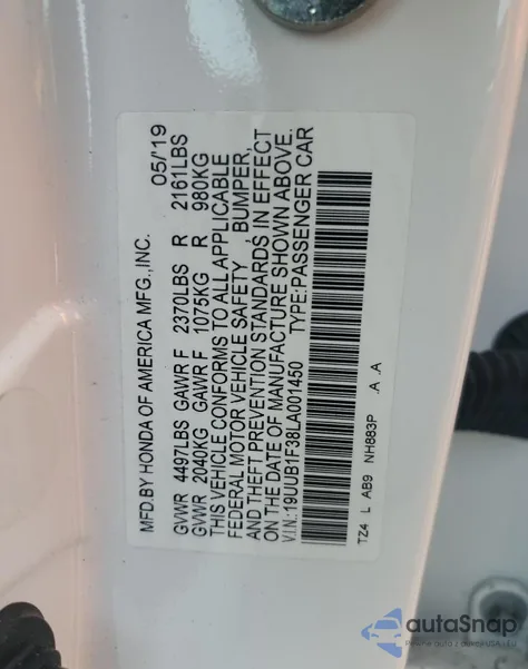 2020 Acura Tlx from USA, damaged, VIN 19UUB1F38LA001450